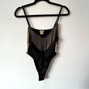 Black Metal Fringe Bodysuit